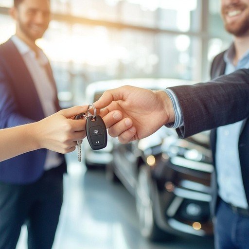 Car keys being handed over after a new vehicle purchase