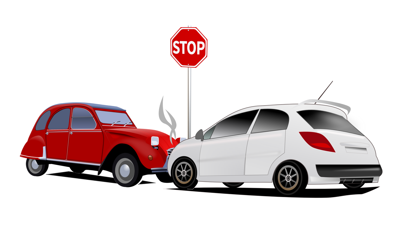 illustration of two cars in a minor accident at a stop sign